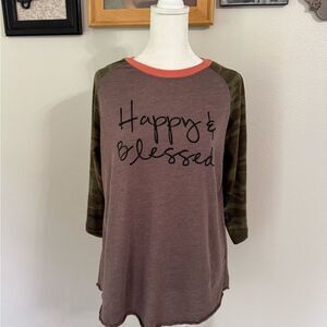 Brown and camo raglan T-shirt